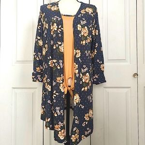 Almost Famous 2 Piece Jacket & Tank Set Gray Yellow Floral X-Large